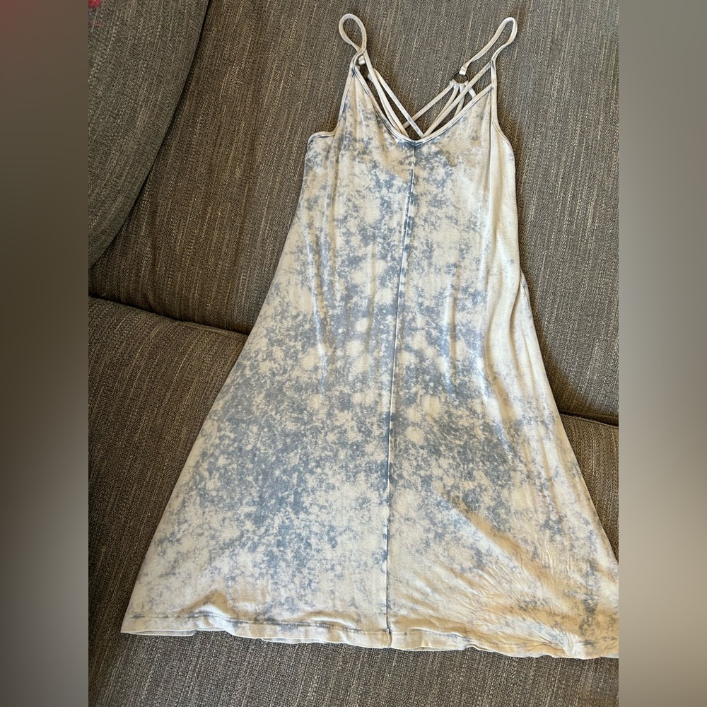 American Eagle Outfitters Cream and Gray Strappy Mini Dress